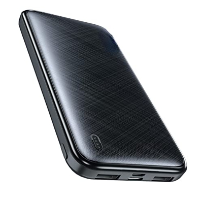 Power Bank 10000 mAh Delgado Portátil Externo Dual USB Led Powerbank para Cargador Compatible con Smartphones Tabletas y Más Black2