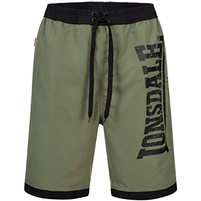 Lonsdale Clennell Pantalones Cortos de Playa, Negro y Verde Oliva, L para Hombre