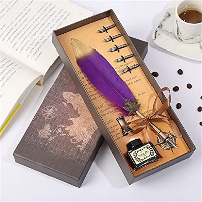 FMOPQ Vintage Feather Pen Brown Gift Box Writing Stationery Set Persolity Feather Pen Writing Tool (Color : C) (H)