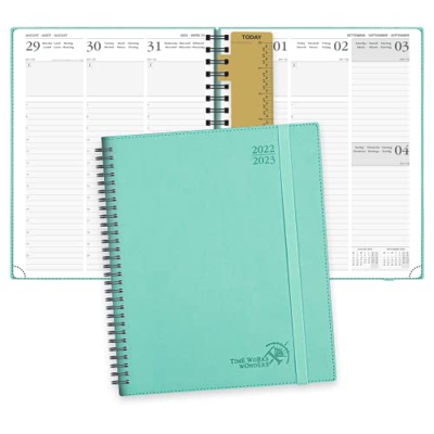 POPRUN Agenda 2022 2023 Semana Vista Vertical 21,5 x 26,5 cm - Agenda Escolar 2022-2023 Semanal 16 Meses (Sep’22-Dic’23) con Tapa Blanda en Cuero Vega