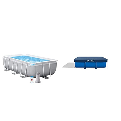 Intex 26784NP - Piscina Rectangular Prism Frame intex 300x175x80 cm con depuradora + 28038 - Cobertor Piscina Rectangular Prisma/Small Frame 300 x 200