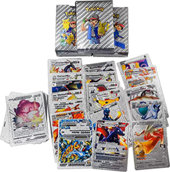 55 Tarjetas de Plata de Pokemon, Cumpleaños para Niños, Tarjetas de Intercambio Favoritas, Tarjetas Variadas, Tarjetas Vmax, Plata características