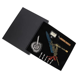 Pssopp Pluma Antigua, Pluma de Acero Inoxidable, Pluma de Bronce Hecha a Mano, Juego de Pluma para Regalo de Papelería, 8.1 X 2.2 X 10.1 Pulgadas(Azul precio