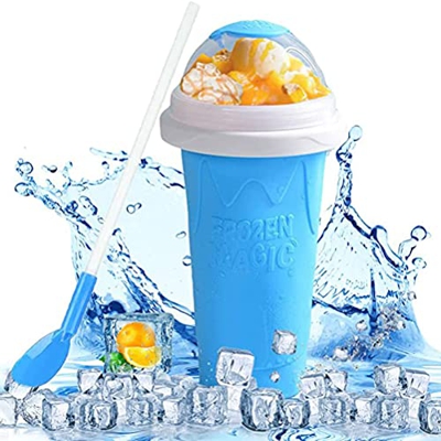 Quick Frozen Magic Slush Cup con 2 en 1 pajita y cuchara, Summer Freeze Milkshake/Juice Maker Cup, reutilizable Slush Cup Maker Squeeze para la famili