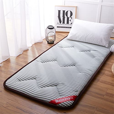 Colchón de Tatami Grueso, Colchoneta Plegable Antideslizante para Dormir con Espuma viscoelástica, Cama Plegable Enrollable,Striped Lake Green,1.2X2.0
