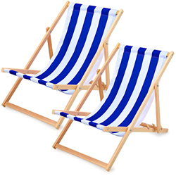 Tumbonas Jardin Exterior Madera - Sillas Plegables Exterior Tumbona reclinable Silla Playa Blanco Azul 2 Piezas en oferta