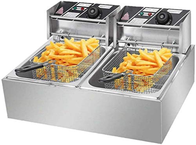 Generic Freidora eléctrica profesional de 12 litros con cesta y tapa para cocinar platos familiares en la encimera de restaurante