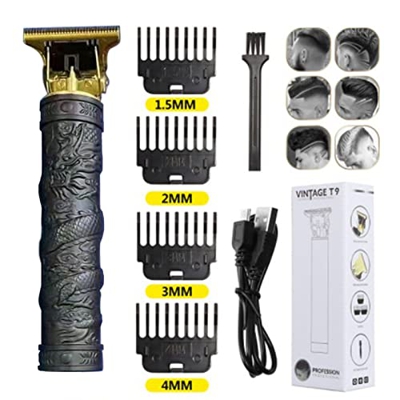 Cortapelos eléctrico para barba, cortapelos T Blade Trimmer, para hombre, carga USB, T-Blade Cordless Easy Trimming Shaver (Black Circling Dragon)