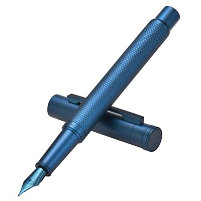 Pluma estilográfica Hongdian azul oscuro bosque punta media, diseño clásico con convertidor y estuche de metal