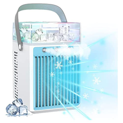 AECBUY Air Acondicionador Portátil, 4 En 1 USB Mini Enfriador De Aire Portátil Pequeño Ventilador De Enfriamiento De Aire Personal Con 7 Colores LED,  características