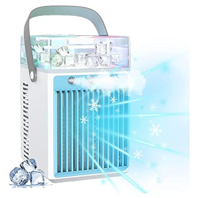 AECBUY Air Acondicionador Portátil, 4 En 1 USB Mini Enfriador De Aire Portátil Pequeño Ventilador De Enfriamiento De Aire Personal Con 7 Colores LED, 