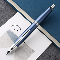 MAJOHN - Caja de pluma estilográfica de metal A1, color azul perla personalizada, punta extrafina retráctil de 0,4 mm con convertidor para escritura d en oferta
