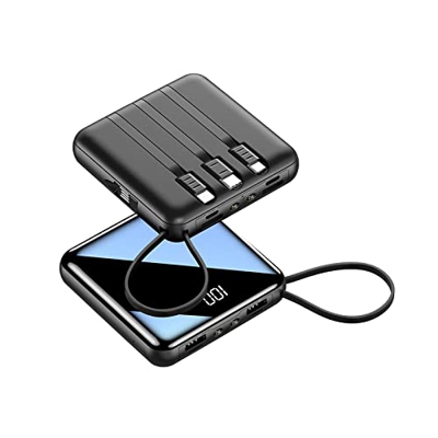 Powerbank 30000 mAh Powerbank Powerbank para pantalla de espejo con cable cargador compatible con smartphones, tablets y más, color negro