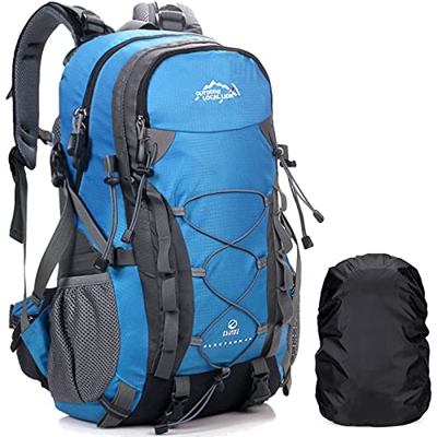 A AM SeaBlue 40L Mochila de Senderismo Mochila de Viaje Impermeable de Gran Capacidad Mochila de Trekking con Funda para Lluvia para Hombres Mujeres, 