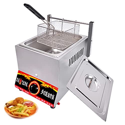 Freidora de Gas Comercial de 8 l con Cesta y Tapas, encimera de Acero Inoxidable, propano, con Tubo de Metal, freidora para Restaurante, hogar, Cocina