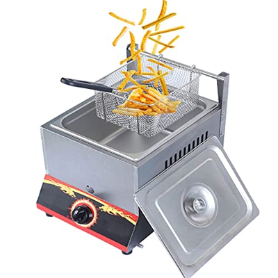 Freidora De Gas Profesional, con Cestas Y Tapa Extraíbles, Potencia De Fuego Ajustable, Freidora De Gas Multifunción De Acero Inoxidable Grueso, para 