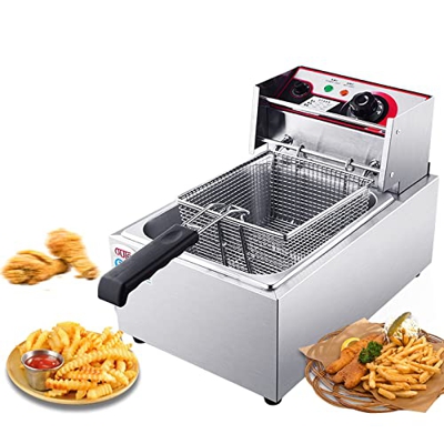 Freidora eléctrica Comercial, encimera, Tanque único de Acero Inoxidable con Dispositivo limitador de Temperatura, 2500W, 8L/7.2QT