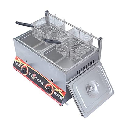 Freidora a Gas, freidora, Control de Temperatura Independiente, Potencia de Fuego Ajustable, freidora multifunción con Tapa y Cesta, Potencia de Fuego