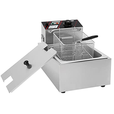 Freidora Profesional Comercial de 2500 W, freidora eléctrica de encimera, freidora de Cocina para Restaurante, Tanque Individual de 6 l con Cesta para