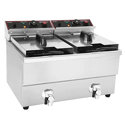 Freidora Comercial con Cesta, limitador de Temperatura de freidora Profunda de Acero Inoxidable y válvula de Aceite, fácil de Limpiar, para Papas Frit