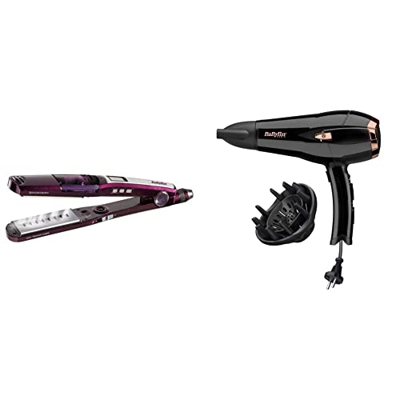 BaByliss Plancha de pelo a vapor I-Pro 230 con tecnología Shine + Secador de pelo retráctil, iónico, Motor DC 2000W de potencia