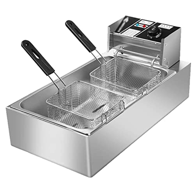 Freidora eléctrica de 12 l de Acero Inoxidable para encimera con Control de Temperatura, Tanque Grande Individual, freidoras comerciales para Restaura