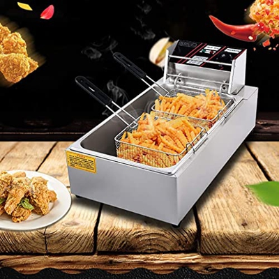Freidora de Grasa Profunda, 20 litros con Control de Temperatura Ajustable, Cesta extraíble, hogar Comercial, Acero Inoxidable, 3200 W