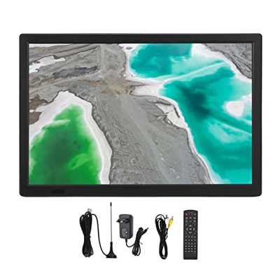 Jopwkuin Televisor Digital Portátil de 16", Pantalla LCD Ancha Compatible con ATSC, Televisor Alimentado por Batería de Litio de 1080p, con Antena, Co