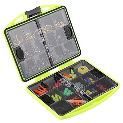 FMOPQ Aparejos de Pesca BoxRock Kit de Aparejos de Pesca Caja Giratoria Ganchos Mangas Cuentas Suaves Tubos Clips Set Accesorio