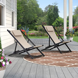 PURPLE LEAF Conjunto de 2 Tumbonas Jardin Exterior Plegables Tumbonas Aluminio Tumbonas de Playa con Respaldo Regulable en 5 Posiciones, Caqui en oferta