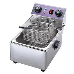 Freidora Comercial con Cesta, freidora eléctrica de Acero Inoxidable de 3000 W, freidora de Aceite para encimera con limitador de Temperatura y Tempor precio