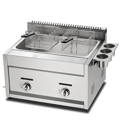 Freidora de Gas de Gran Capacidad, freidora de Acero Inoxidable de Doble Cesta de 22 l, Tanque Doble, Potencia de Fuego Ajustable Independiente, extra