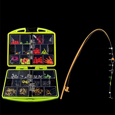 FMOPQ Juego de Herramientas de Pesca Boxfish Lure Beads Bait Jig Hook Swivels Tackles Set con Caja para Pesca en el mar