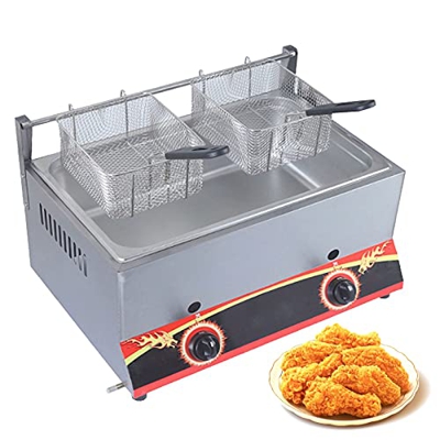 Freidora de Acero Inoxidable/freidora a Gas, freidora Profesional Comercial, Potencia de Fuego Ajustable y Control de Temperatura, freidora de encimer