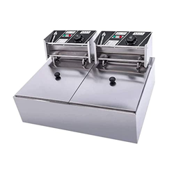 Freidora eléctrica de 20L, sartén eléctrica de Escritorio de Acero Inoxidable, con Tapa y Cesta para freír, Control de Temperatura, 5KW en oferta