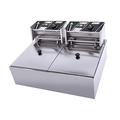 Freidora eléctrica de 20L, sartén eléctrica de Escritorio de Acero Inoxidable, con Tapa y Cesta para freír, Control de Temperatura, 5KW