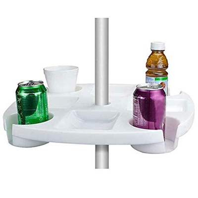 Bandeja de mesa para sombrilla de playa con 4 portavasos, 4 compartimentos para aperitivos, de plástico de 17 pulgadas, para playa, patio, jardín, pis