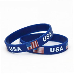 YOUXIU USA Flag Silicona Pulsera 2 Pcs American Independence Day Pulsera De Recuerdos De Recuerdos De Recuerdo De Los Brazaletes para Americanismo Pat precio