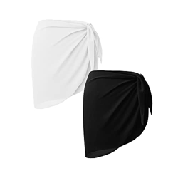 2 Piezas Pareo Playa para Mujer, Negro Blanco Media Pareo Playa de Traje de Baño de Gasa para Damas,Playa para Bikini Bañador Pareo Bufanda Wrap Saron precio