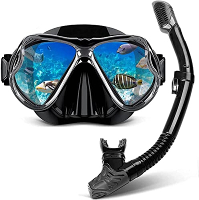 QHYXT Juego de esnórquel seco para Buceo, Vista Amplia panorámica, máscara de Buceo antivaho, respiración fácil y Equipo de esnórquel Profesional para