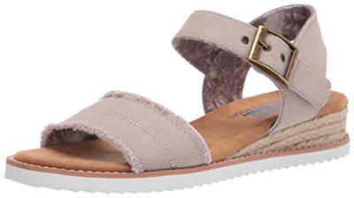 Skechers DESERT KISS ADOBE PRINCESS, Sandalias para Mujer, Light Taupe Canvas, 38 EU