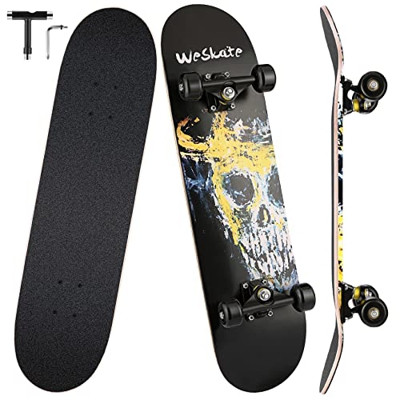 Patinetas Hikole para Principiantes, monopatín Completo de 31 x 8 Pulgadas con 7 Capas de Arce Canadiense, patinetas cóncavas de Doble Patada para niñ