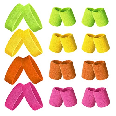 Muñequera 80s Set 12 Piezas Muñequeras Gym Muñequeras Sudor Muñequeras Tenis Muñequeras Gym Accesorios de Fiesta Retro para Mujeres Hombres 4 Colores 