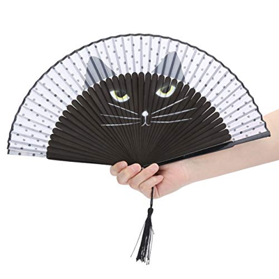 Abanico Plegable de Gato de Dibujos Animados, Ventilador de Mano de Estilo Japonés, Ventilador de Mano, Ventilador de Bambú con Bolsa de Almacenamient