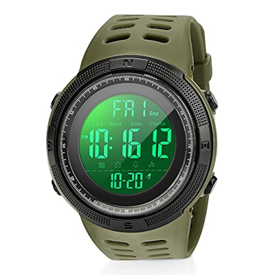 Reloj Deportivo Digital para Hombre, Welltop Reloj Deportivo Impermeable Reloj para Correr al Aire Libre con retroiluminación LED, Temporizador, Alarm