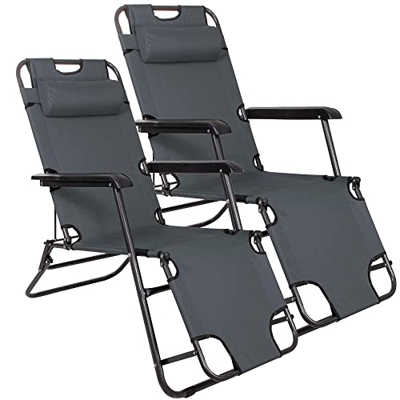 SPRINGOS Tumbona de jardín de 2 piezas, tumbona relax, apoyapiés, reposacabezas y reposabrazos, estructura de metal estrecha, plegable, para tiempo li
