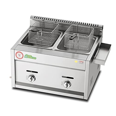 XUETAO Freidora de Gas de 8 l/16 l, freidora de encimera de Acero Inoxidable, con Cesta, Restaurante de Cocina casera