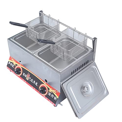 Freidora de gas comercial profesional de 10 l/20 l, encimera de acero inoxidable, propano LPG, freidora de escritorio de doble ranura, freidora de pat