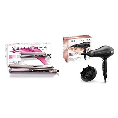 Imetec Bellissima B9 300, Plancha de pelo para peinado liso u ondulado, revestimiento de cerámica + Bellissima My Pro P3 3400 Secador de pelo con moto
