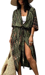 Cardigan de Verano Mujer Kimono de Playa Vestido Bohemio de Kaftan Largo Traje de Baño Bikini Cover Up For Vacaciones (Taglia Unica, B-Verde) precio